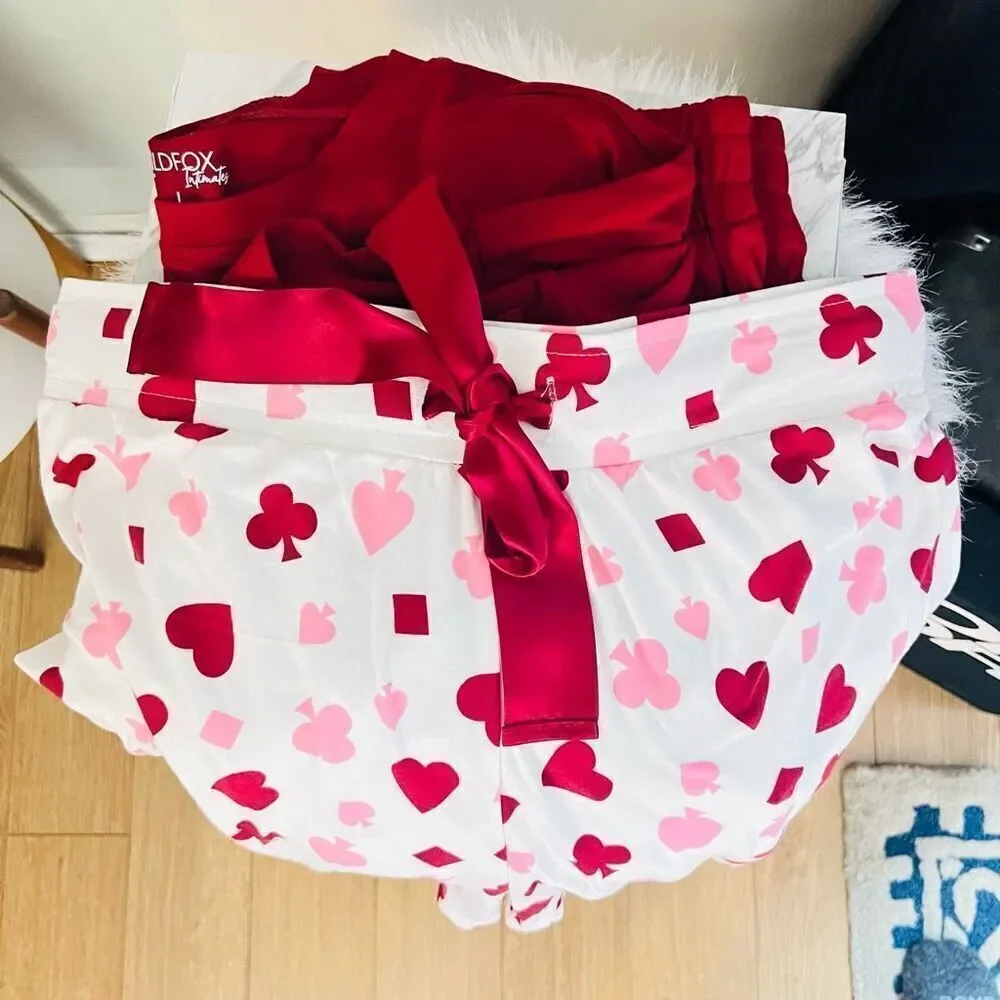 WILDFOX Love's a Gamble‎ Shorty Pajamas Set, 2 Piece, Red Hearts, XL, NWT
